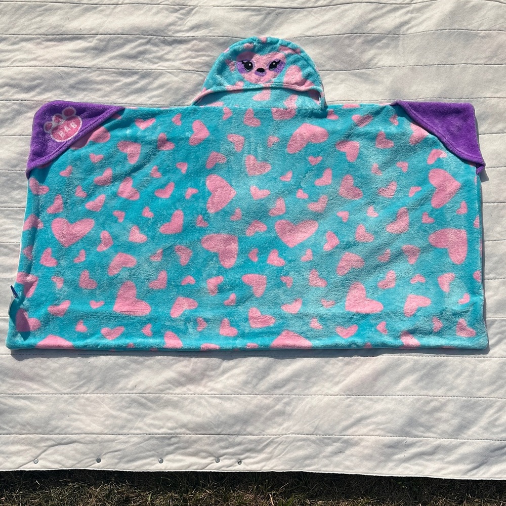 Build-A-Bear Blue and Pink Heart Bath Towel with Sequences